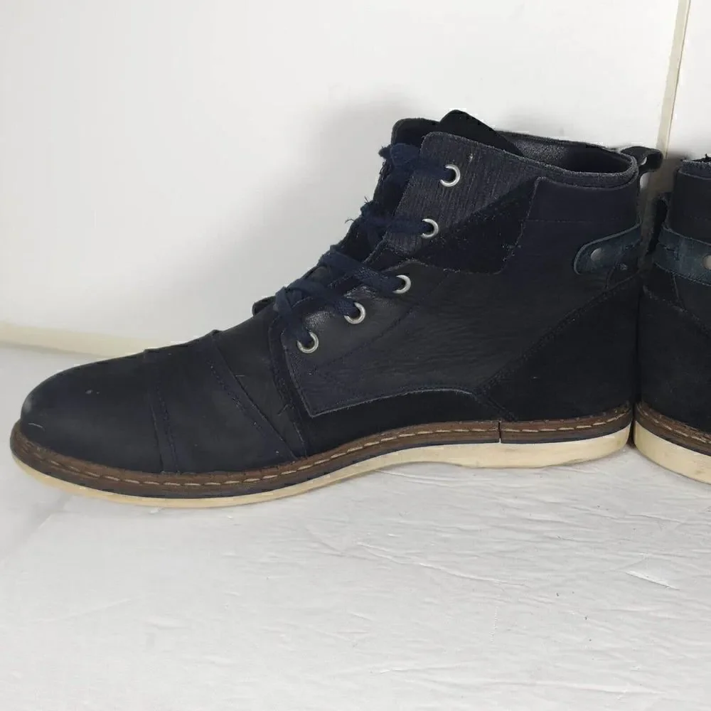 Freebird Men's Fisk US12 Blue Navy Leather Lace-Up Ankle Chukka Boots